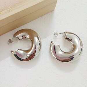 Abstract  Geometric Hoop Earring , Silver, 304 Stainless Steel